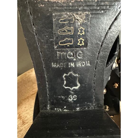 Maje Fiona sandals black leather gold silver studs ankle wrap sz 39 - Picture 10 of 14